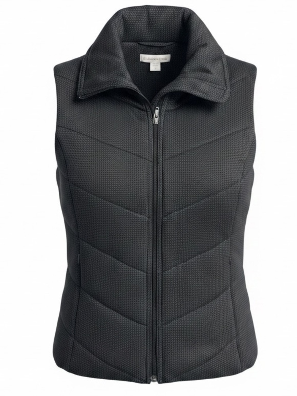 Coldwater Creek Black Chevron Gray Quilted Zip Vest Womena Size 14 Cozy Chic